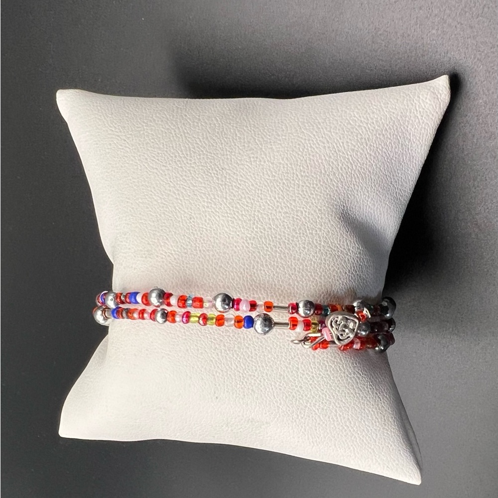 Adjustable Multicolor Beaded Bracelet with heart charms